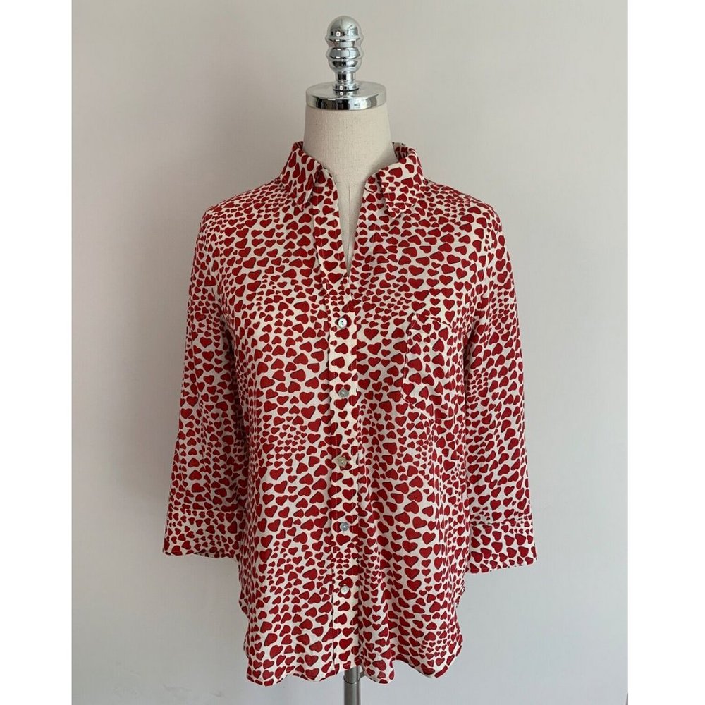 Women's L'Agence 3/4 Sleeve Button Front Blouse - Cream/Red - Size S/P